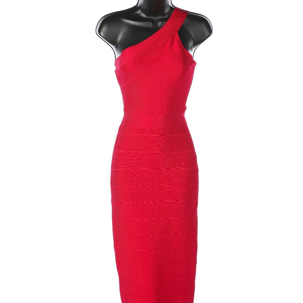 Herve Leger One Shoulder Knee Length Bandage Dress NWT
